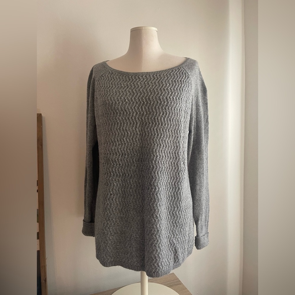 LOFT Light Gray Textured Boatneck Sweater